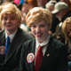 Fourteen-year-old Kaylie Kilpatrick and James Hanna dress like Donald Trump during a campaign rally in South Carolina (Jim Watson//AFP/Getty Images)